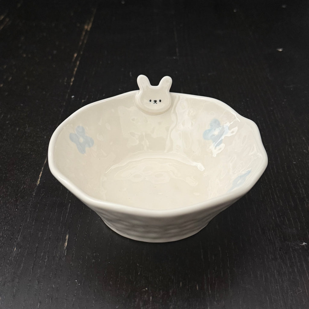 White Bunny & Blue Flowers Bowl