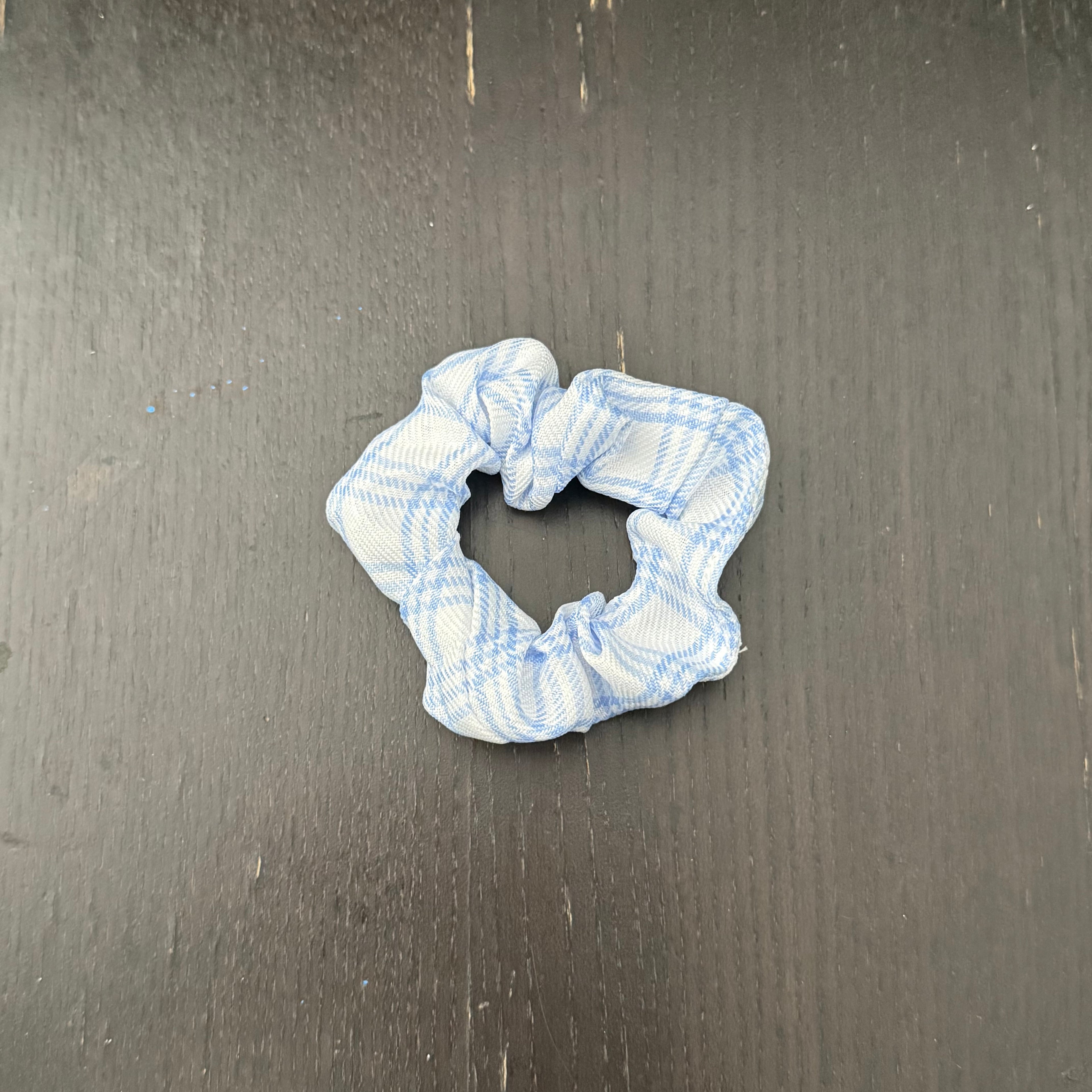 Blue and White Plaid Hair Tie｜蓝白格子发圈