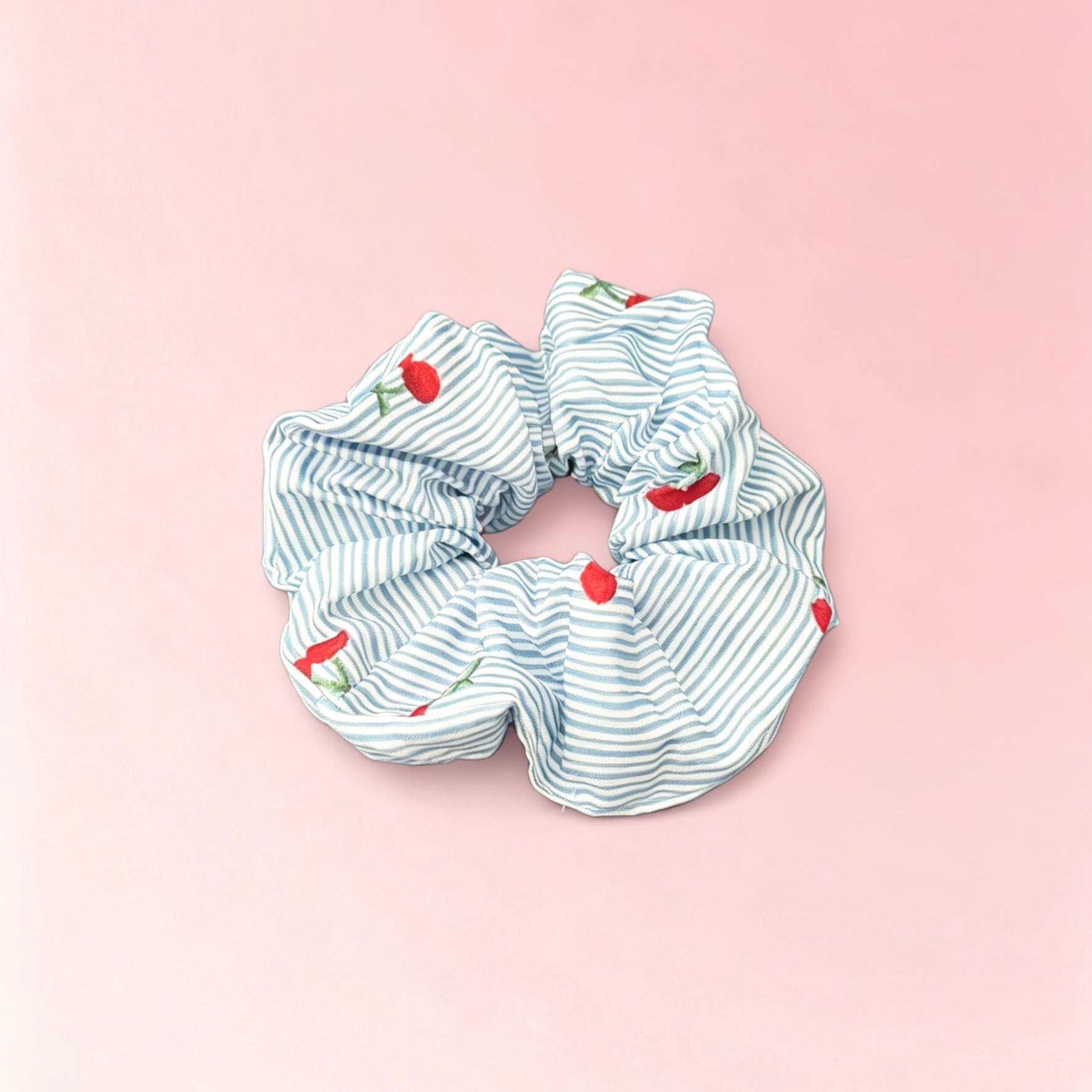 Rose Dots Blue Striped Hair Tie｜玫瑰波点蓝色条纹发圈