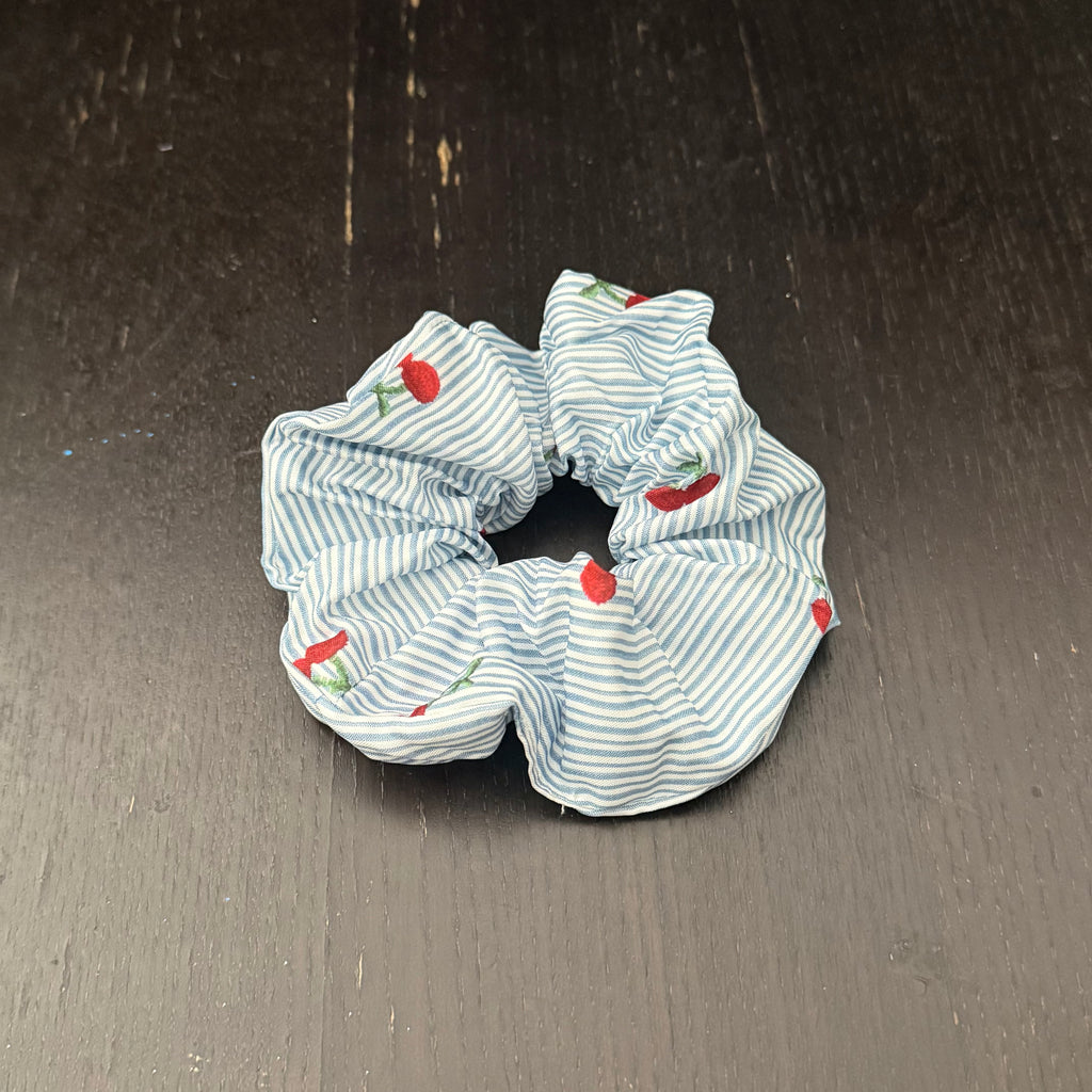 Rose Dots Blue Striped Hair Tie｜玫瑰波点蓝色条纹发圈