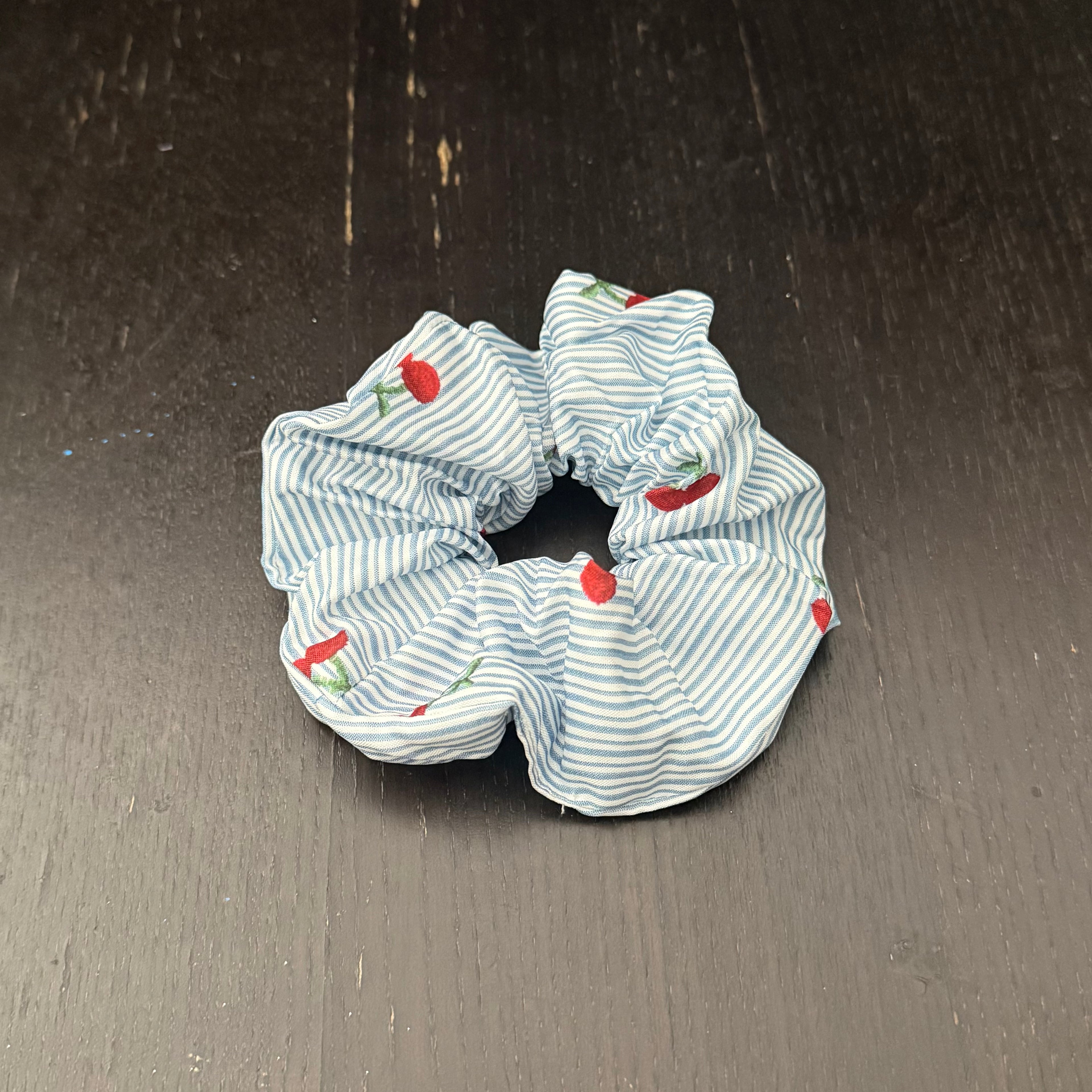 Rose Dots Blue Striped Hair Tie｜玫瑰波点蓝色条纹发圈