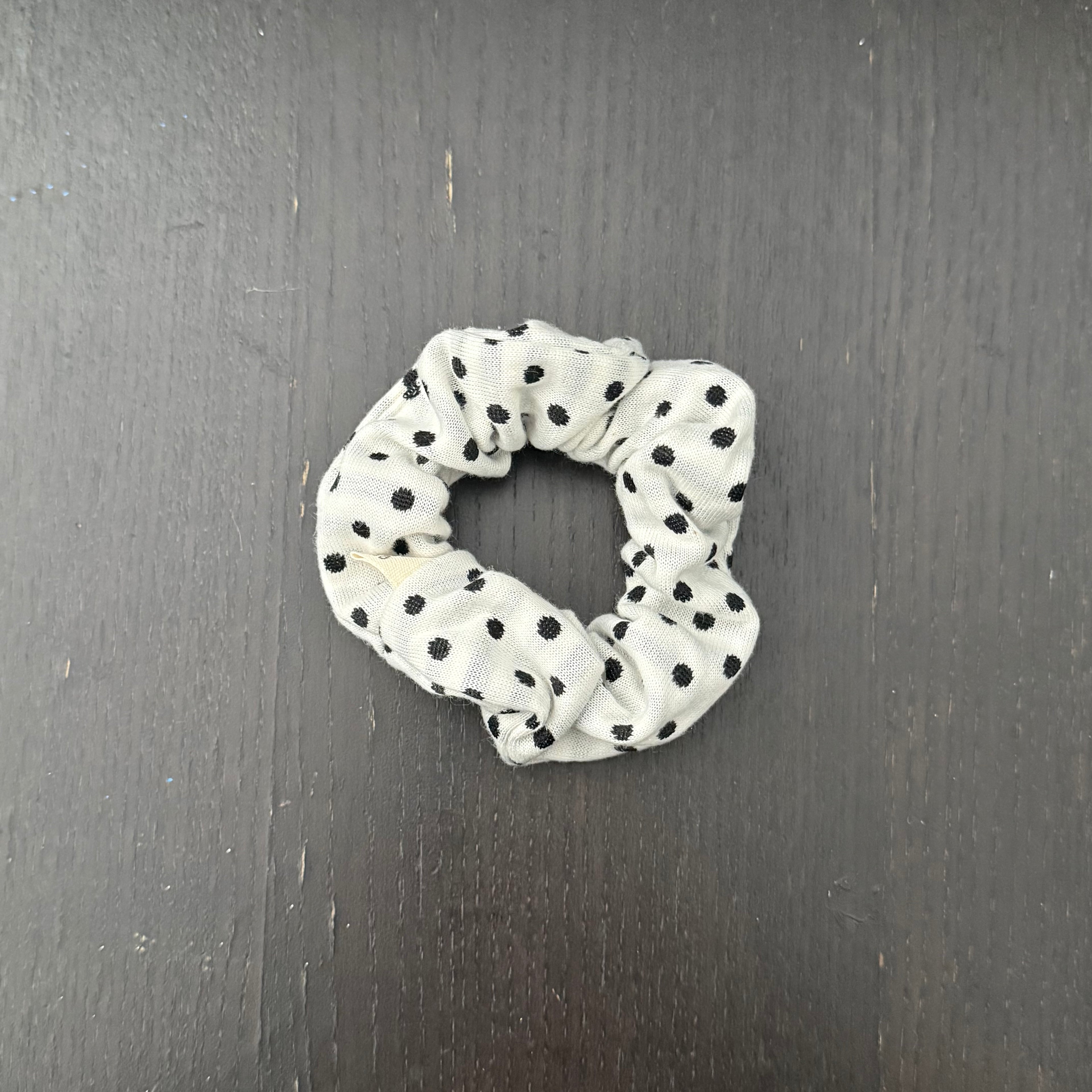 Black Polka Dot White Hair Tie｜黑色波点白色发圈