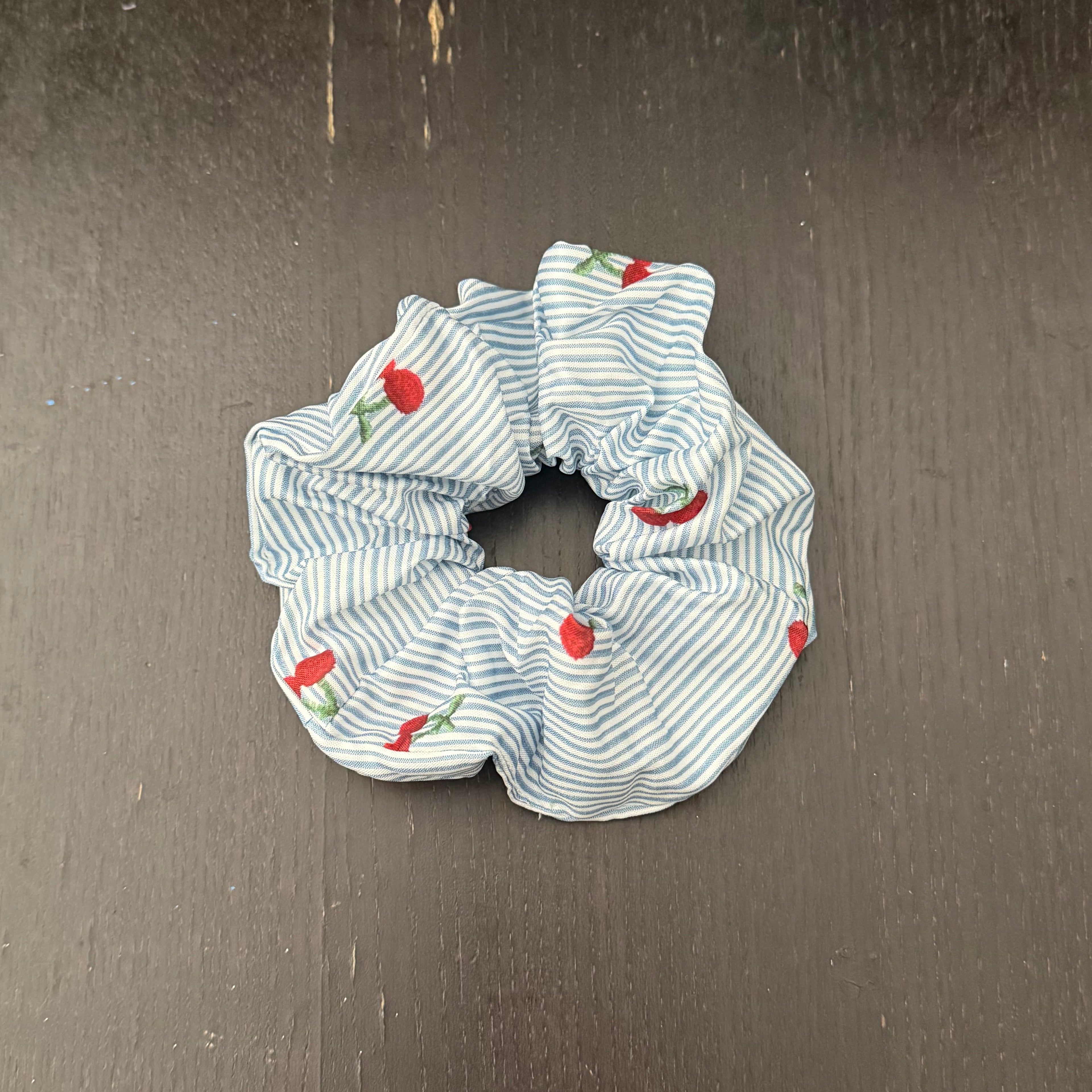 Rose Dots Blue Striped Hair Tie｜玫瑰波点蓝色条纹发圈
