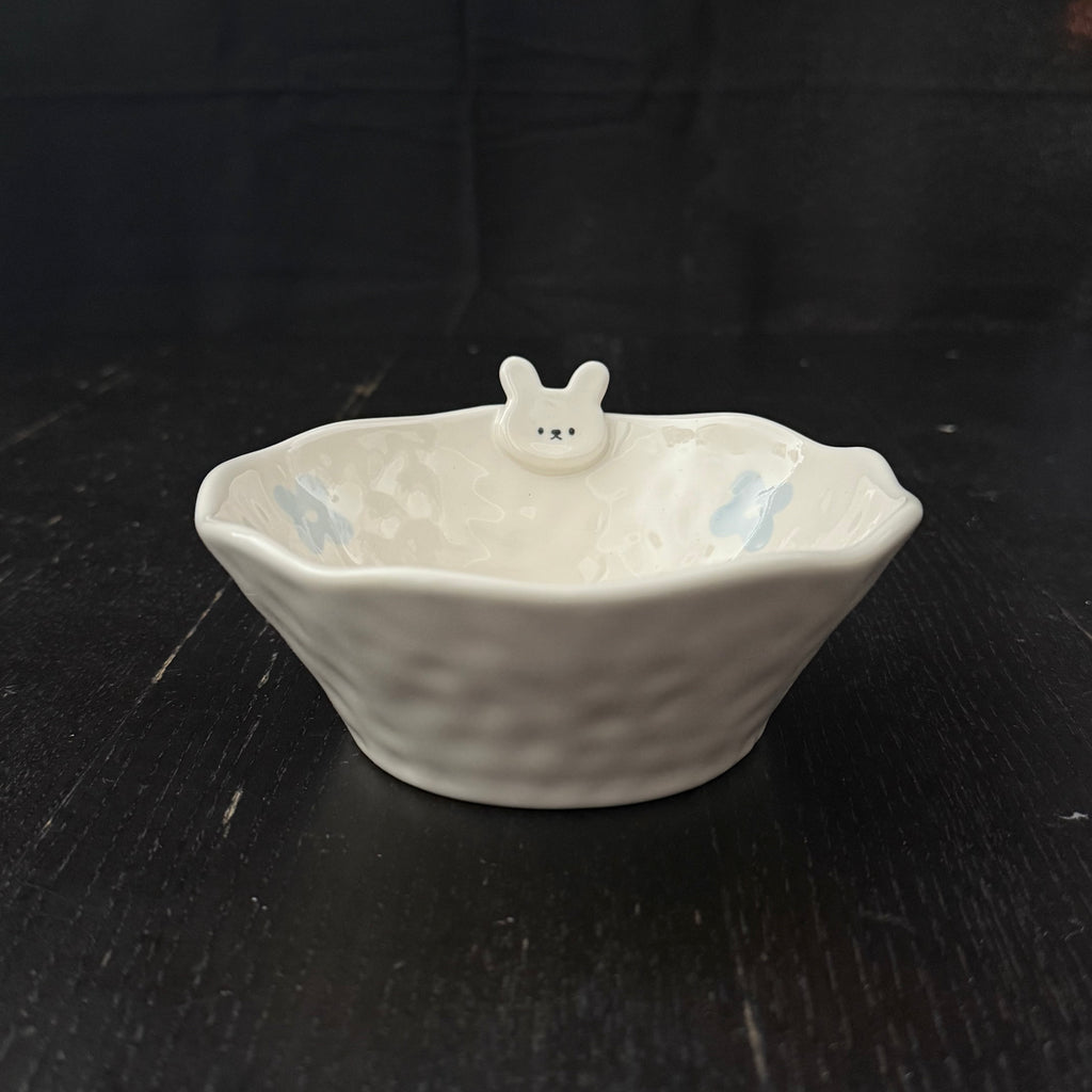 White Bunny & Blue Flowers Bowl