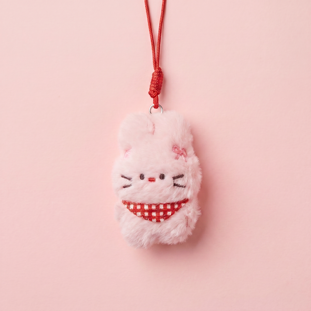 Red Plaid Neckerchief Bunny Keychain｜红色格子领巾兔子挂件